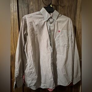 CINCH Mens Red Geometric Print Long Sleeve Button Down Shirt Small